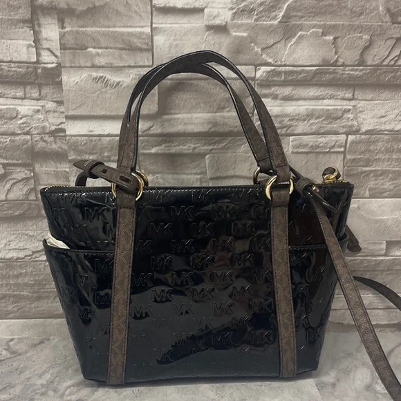 Michael Kors Sullivan Patent Leather Black and Brown Satchel Crossbody & Wallet - Picture 5 of 14